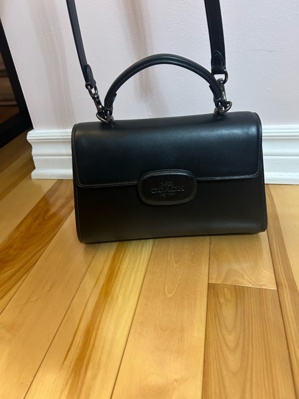 Coach Black Leather Elisa Top-Handle Satchel with Removable Strap